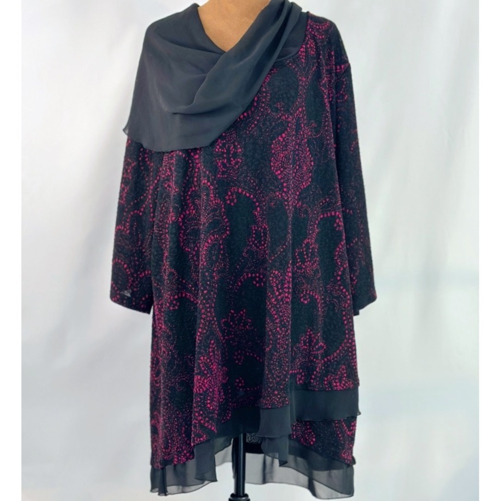 Unbranded Paisley Dot Cowl Neck Tunic Dress Womens 3X Black Pink